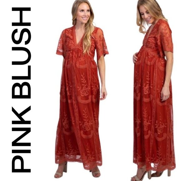 Pinkblush Dresses & Skirts - PinkBlush Maternity Lace Overlay Maxi Dress Orange